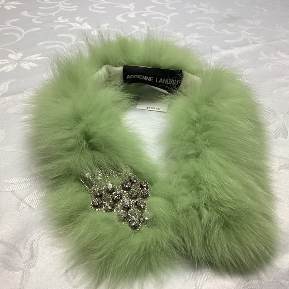 Adrienne Landau Fur Collar Wrap GREEN WITH RHINESTONES a WOW💚💚💚💚💚💚 - Picture 8 of 14